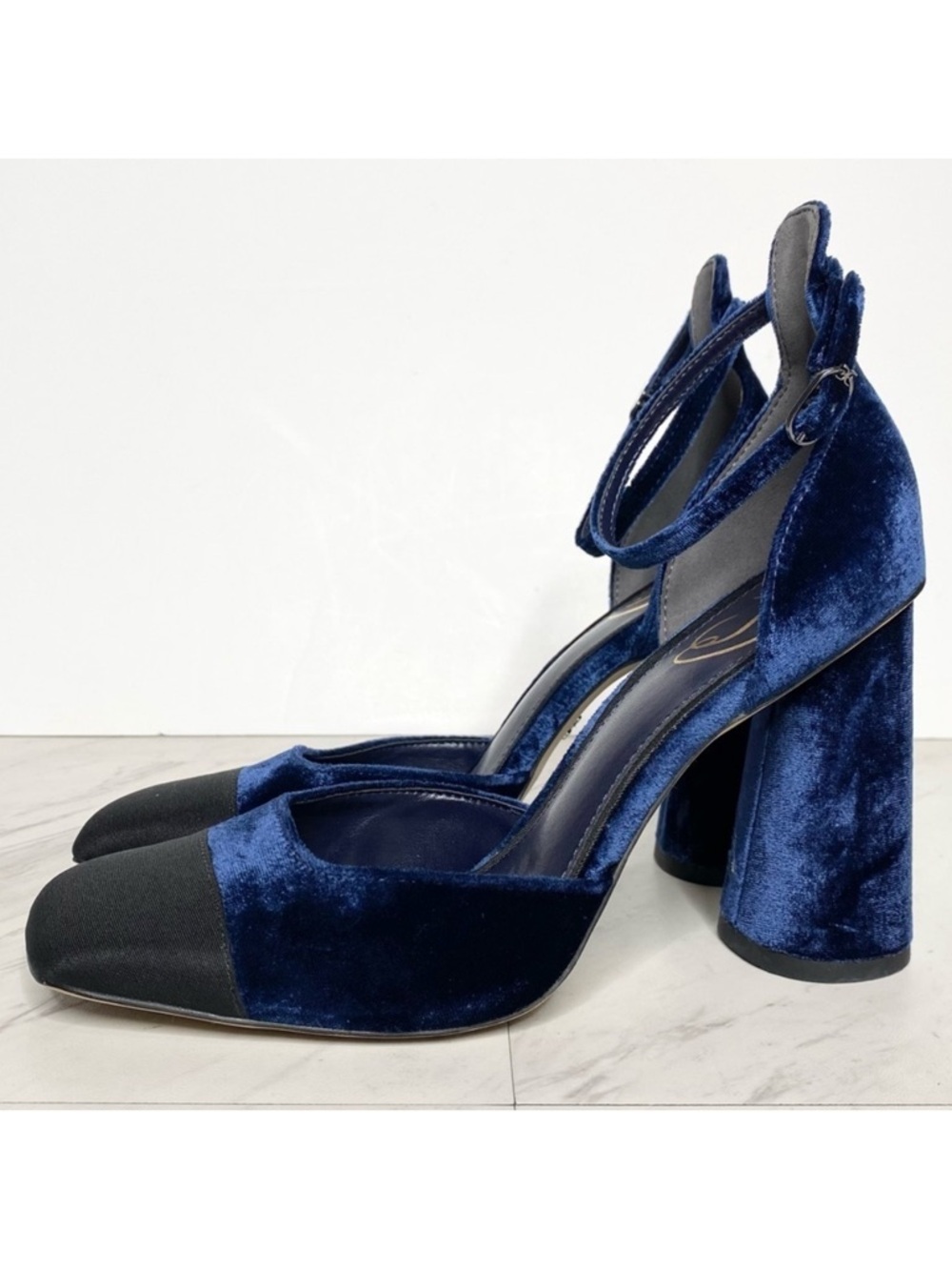 Sam Edelman Christine Blue Black Block Heel Sandal 8